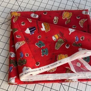 Vintage Coffee Fabric 2.5 Yards – Red Latte Cappuccino Pastry Print